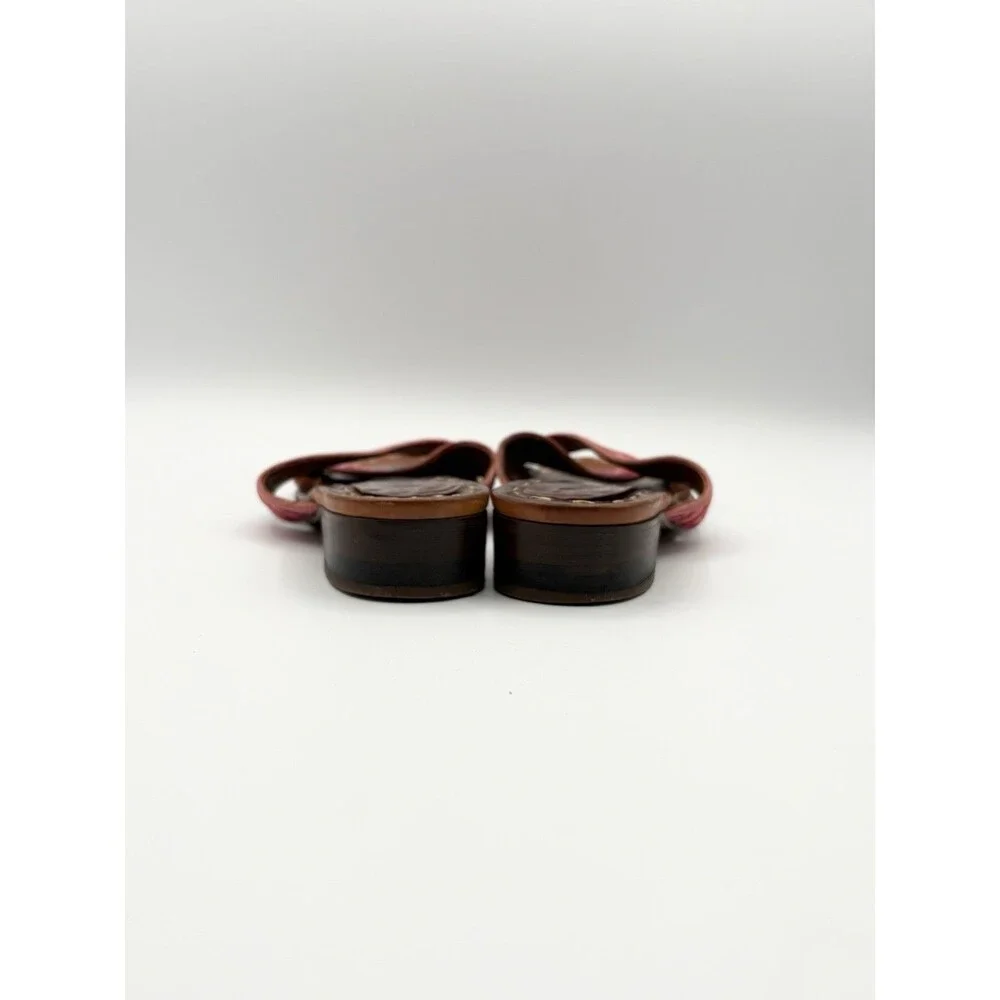 Fendi Brown Leather Sandals w/ Pink FF Logo Zucca Print Strap Vintage Size EU 37